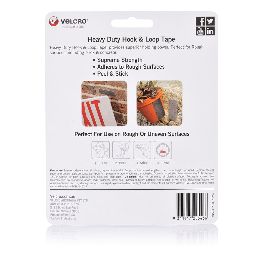 VELCRO VEL25546 - 25mm x 100mm Heavy Duty Pre-cut 6Pack 3pc Hook & 3pc Loop) Surface Tape