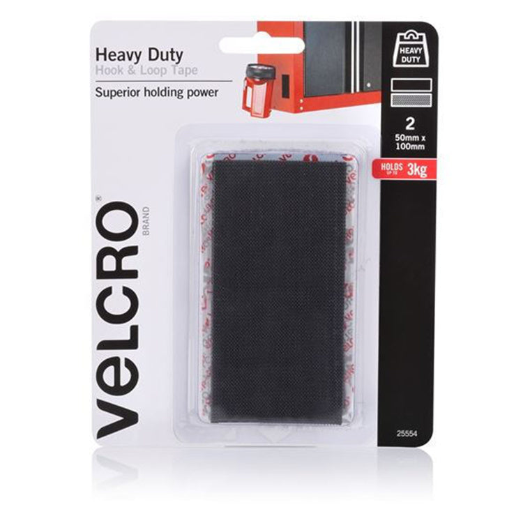 VELCRO VEL25554 - 50mm x 100mm Heavy Duty 2 Pack Hook & Loop Tape. Designed for Superior Holding