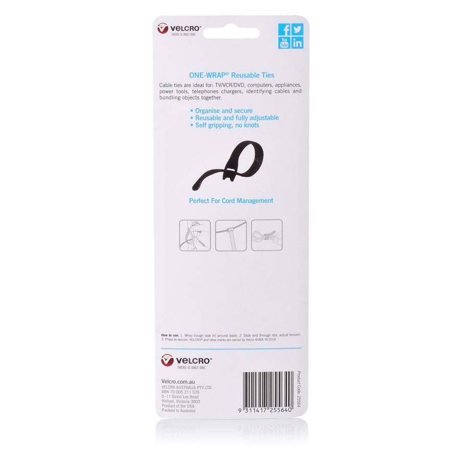 Velcro VEL25564 Kabelbinder – 20 cm – Schwarz – 5er-Pack