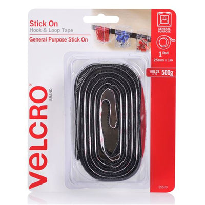 VELCRO VEL25570 - 25mm x 1m selbstklebendes Haken- und Flauschband. Für allgemeine Zwecke entwickelt