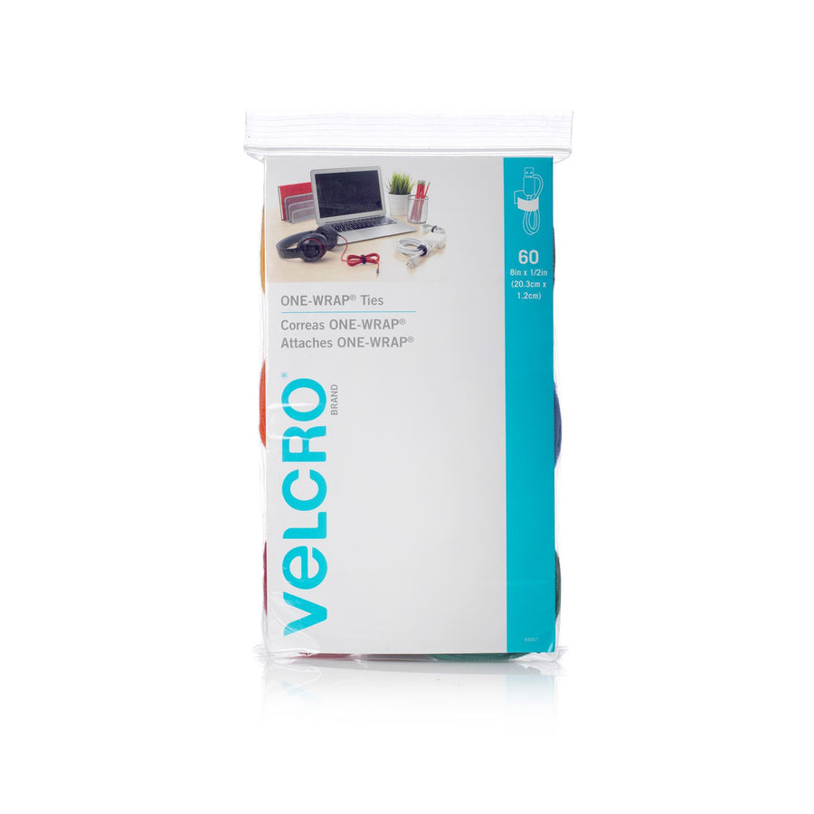 VELCRO VEL93007 - One-Wrap 203mm x 12mm Multicolour Pre-Cut Cable Ties 60 Piece Pack