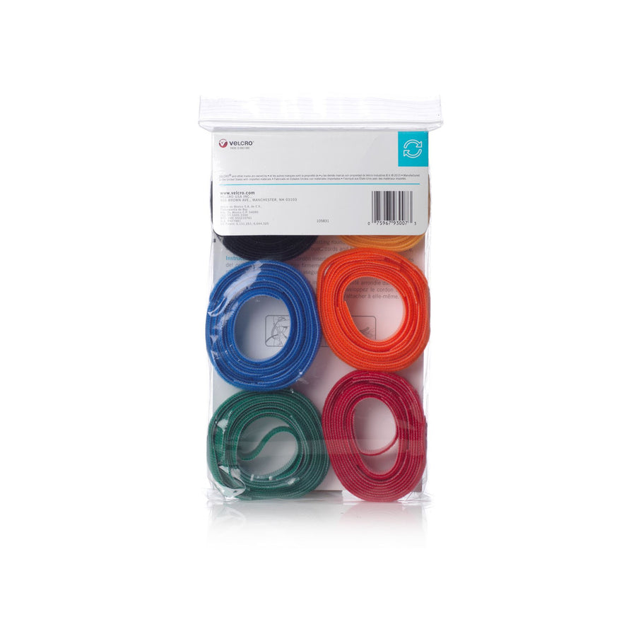 VELCRO VEL93007 - One-Wrap 203mm x 12mm Multicolour Pre-Cut Cable Ties 60 Piece Pack
