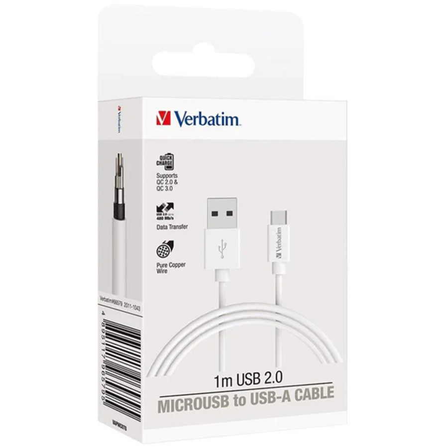 Verbatim  66579 3A USB-A to Micro-B Cable - 1m - White