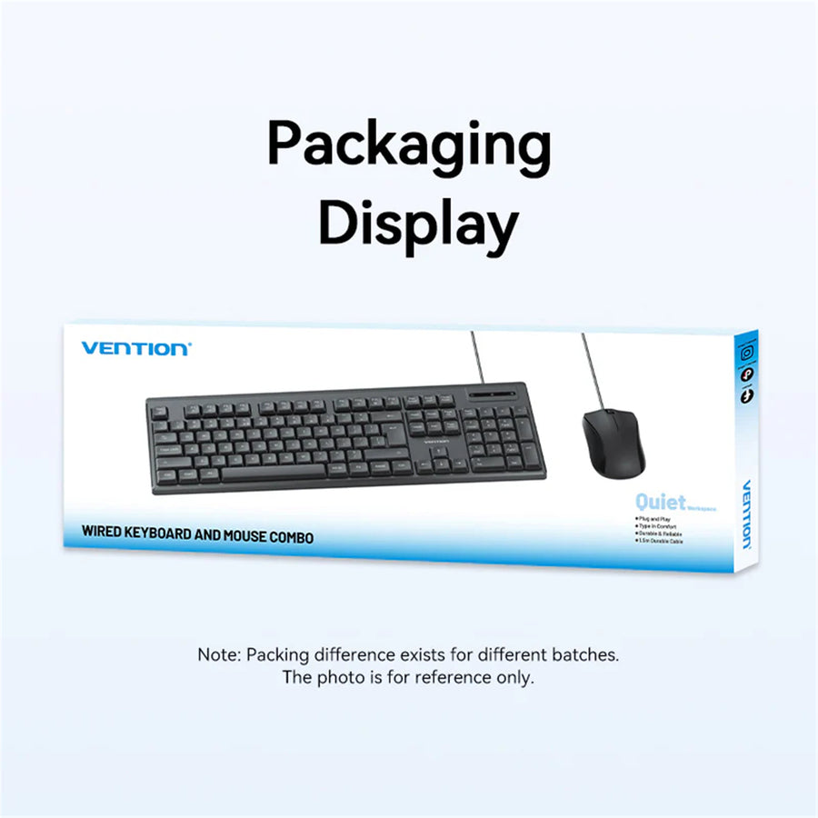 Vention USB Wired Full-Sized Silent Keyboard and Mouse Combo Black Slim Type