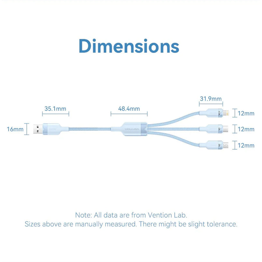 Vention CTPLG USB 2.0 A Stecker auf 3-in-1 USB-C & Lightning & Micro-B Stecker 3A Kabel Aluminiumlegierung Ausführung