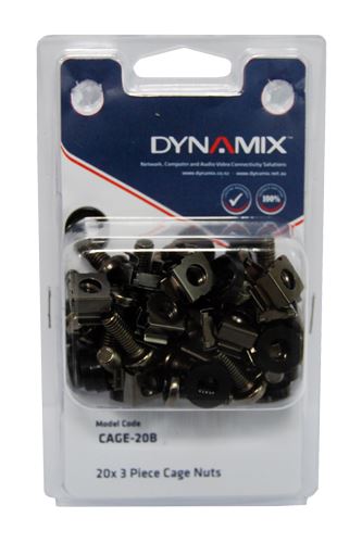 CAGE-20B - DYNAMIX 20pc Pack 3 Piece Cage Nut Black (Re-sealable Pack) M6