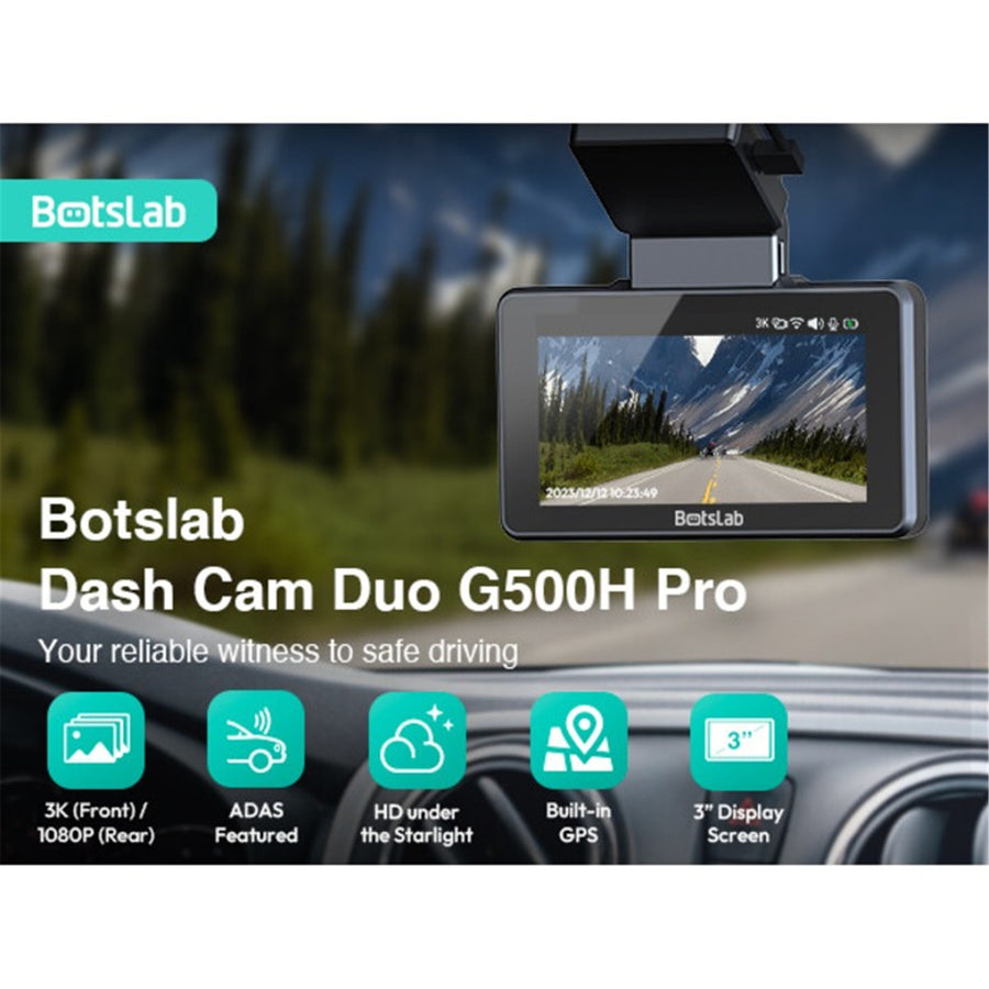 BOTSLAB  G500H Pro   2 Channel 3K Front and 1080P Rear Dash Cam