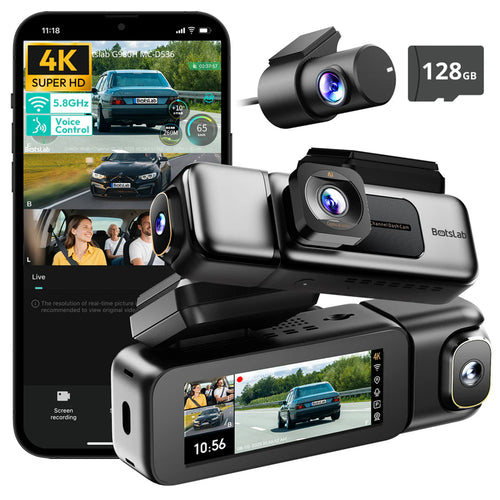 BOTSLAB  G980H 3 Channel Dash Cam, 4K Front and 1080P Rear/ Inside,