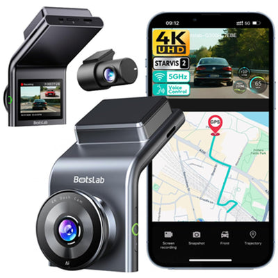 BOTSLAB G300H Plus 2 Channel Dash Cam, 4K Front and FullHD Rear 3.0-inch LCD screen -Voice control - Built-in GPS
