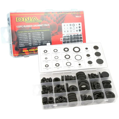 DNA RUBBER GROMMET 18 X MIXED SIZES WITH & WITHOUT HOLES (125 BOXED)