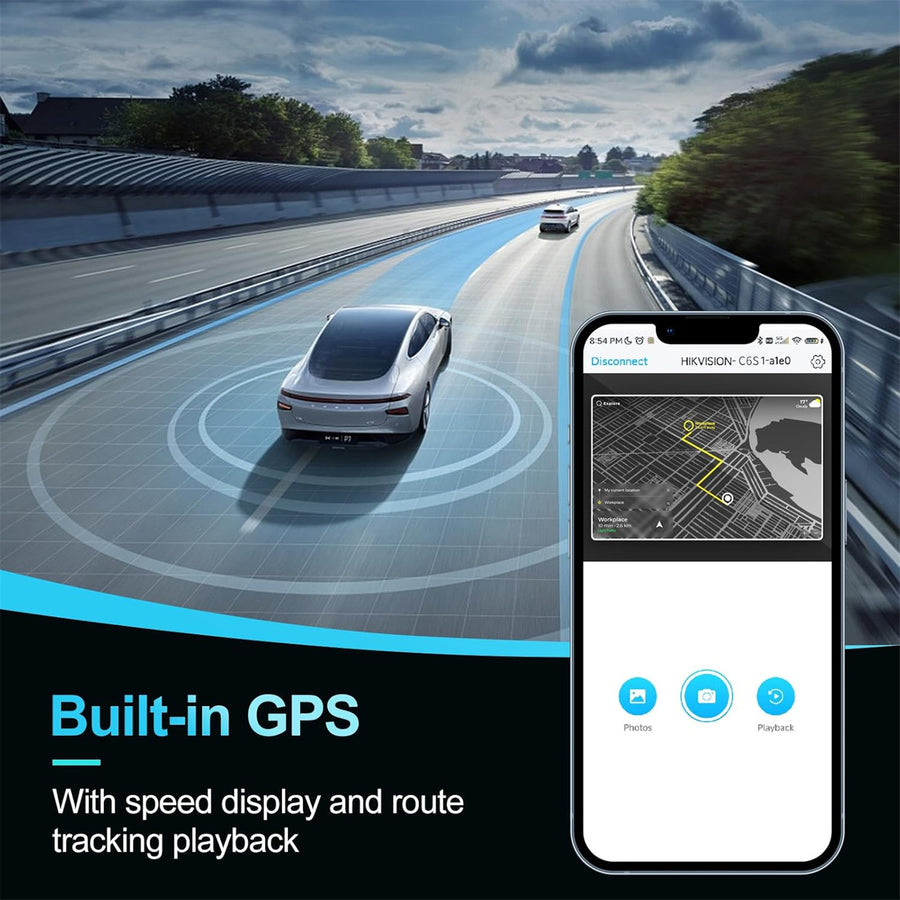 HIKVISION  C6S Dashcam  4K Resolution - 3 Inch IPS Screen - Built-in Mic and Speaker - WIFI - GPS