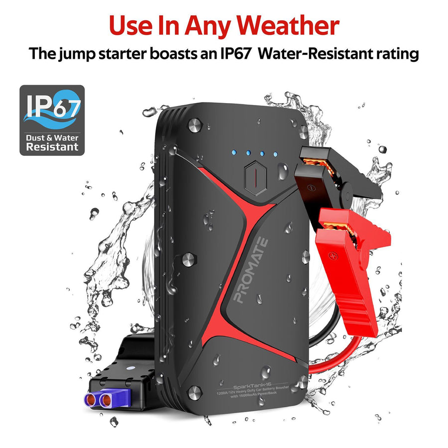 Promate 1200A/12V Jump Starter 16000mAh 18W Power Bank / LED Flashlight