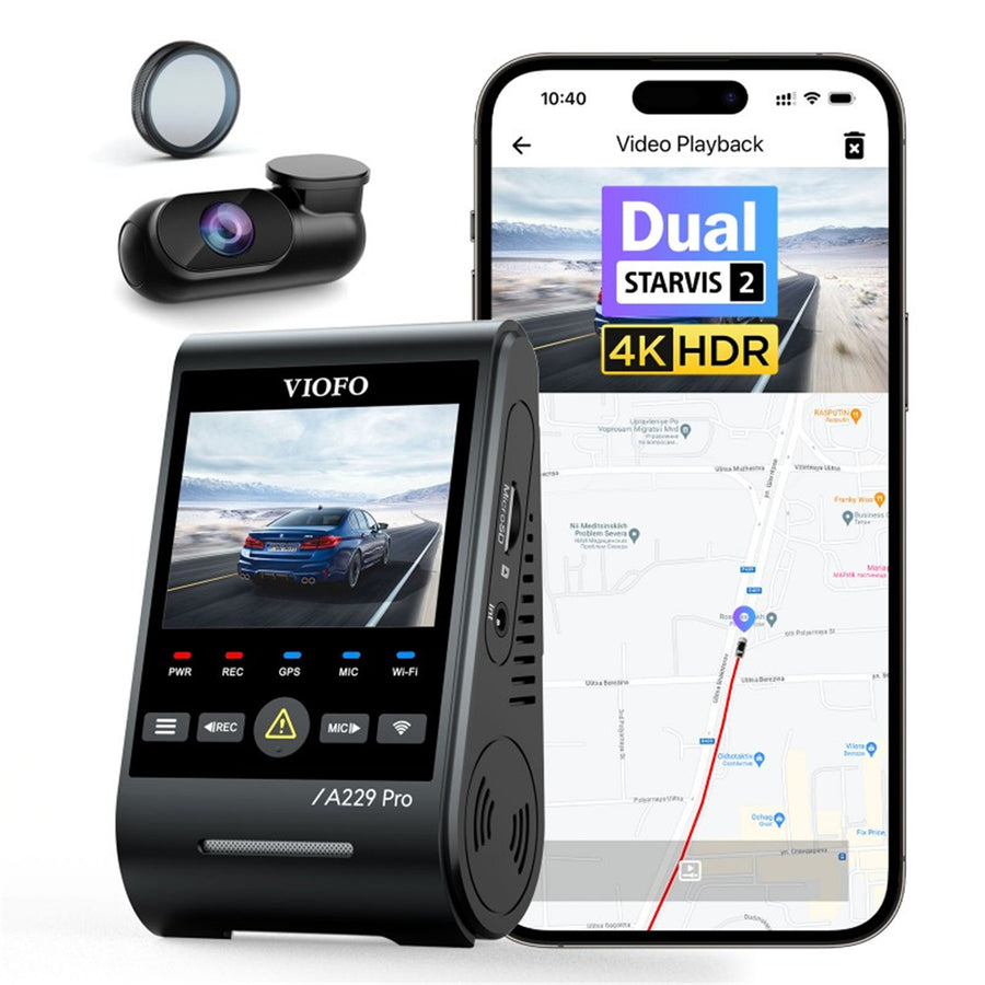 A229-PRO-2CH - VIOFO DASHCAM A229 PRO 4K FRONT 2K REAR 5GHZ WIFI + GPS