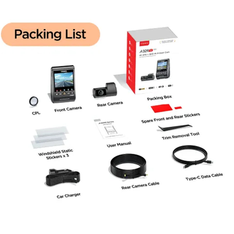 VIOFO A329 4K Front 2K Rear Channel Wi-Fi 6 GPS Dashcam