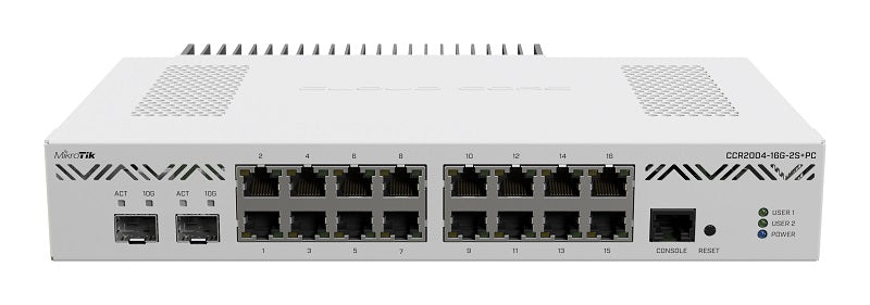MikroTik CCR2004-16G-2S+PC - CCR2004-16G-2S+PC Router with 16x Gigabit Ethernet ports, 2x10G SFP+ and Passive Cooling