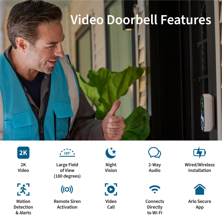 Arlo Essential  (2nd Gen)  2K Outdoor Wire-Free Battery Video Doorbell