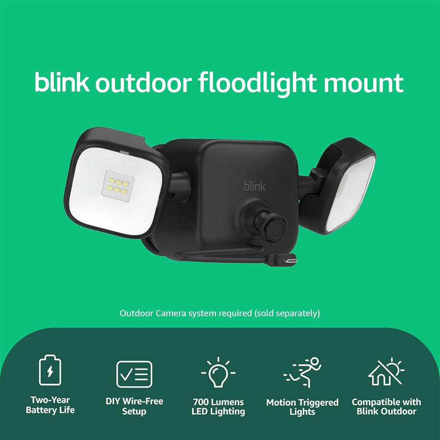 Blink Outdoor Floodlight Mount - Black - Wireless floodlight with 700 lumens of LED - two-year battery life - Required Camera & Sync Module not included