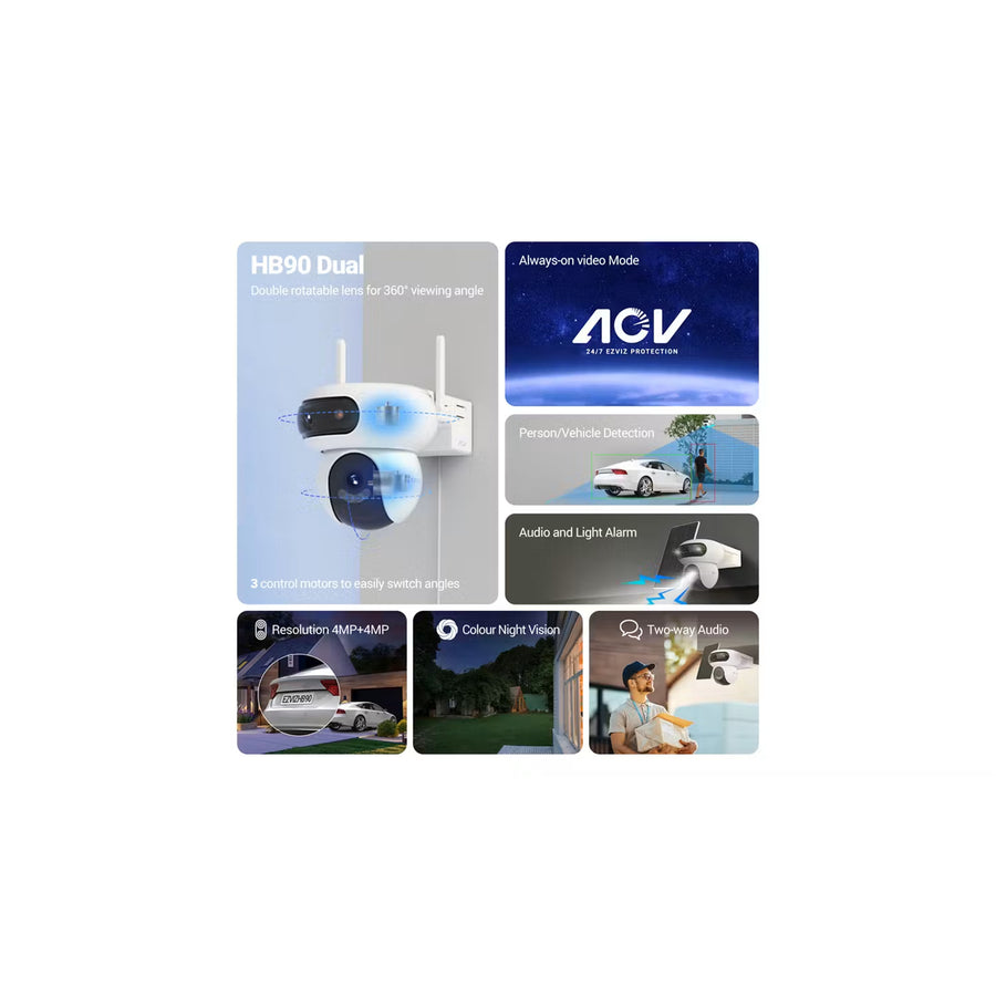 EZVIZ  HB90 5MP/3K Dual-Lens Outdoor Wire-Free Battery PT Camera with Solar & 16GB SD Card - 2 Pack