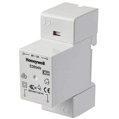 Honeywell HONE3554N Transformator für DIN-Schiene/Aufputz, 8 V / 1 A – für feste Installationen – zur Verwendung mit Türgongs und Glocken – T, DIN RAIL/SURF 8V ~240V