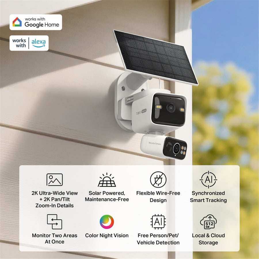 TP-Link Tapo C645D KIT 3MP/2K Outdoor Dual-Lens Wire-Free PT Camera  With Spotlight & Solar Panel