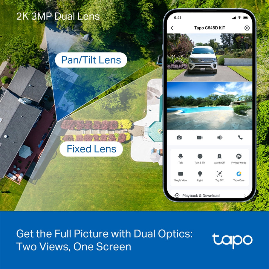 TP-Link Tapo C645D KIT 3MP/2K Outdoor Dual-Lens Wire-Free PT Camera  With Spotlight & Solar Panel