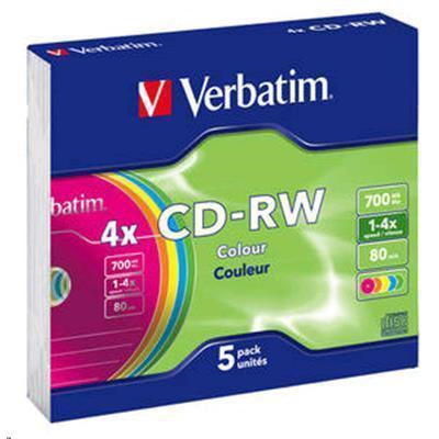 Verbatim CD-RW 700MB 2-4x Multi Colour 5 Pack with Slim Cases