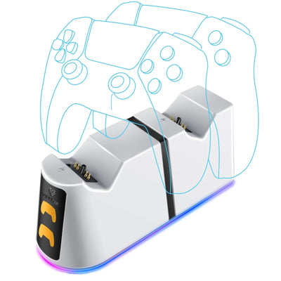 VERTUX DUODOCK-PS5 - 2-in-1 Charging Dock for PS5 DualSense Controller w/ RGB Lights. Charging Status