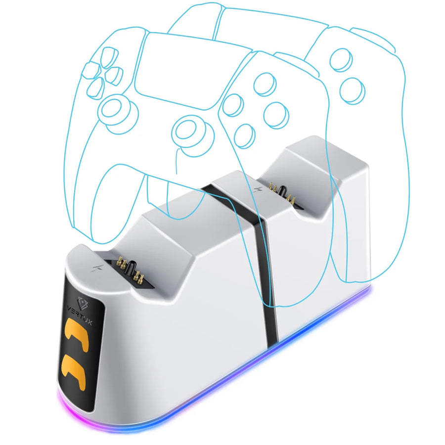 VERTUX DUODOCK-PS5 - 2-in-1 Charging Dock for PS5 DualSense Controller w/ RGB Lights. Charging Status
