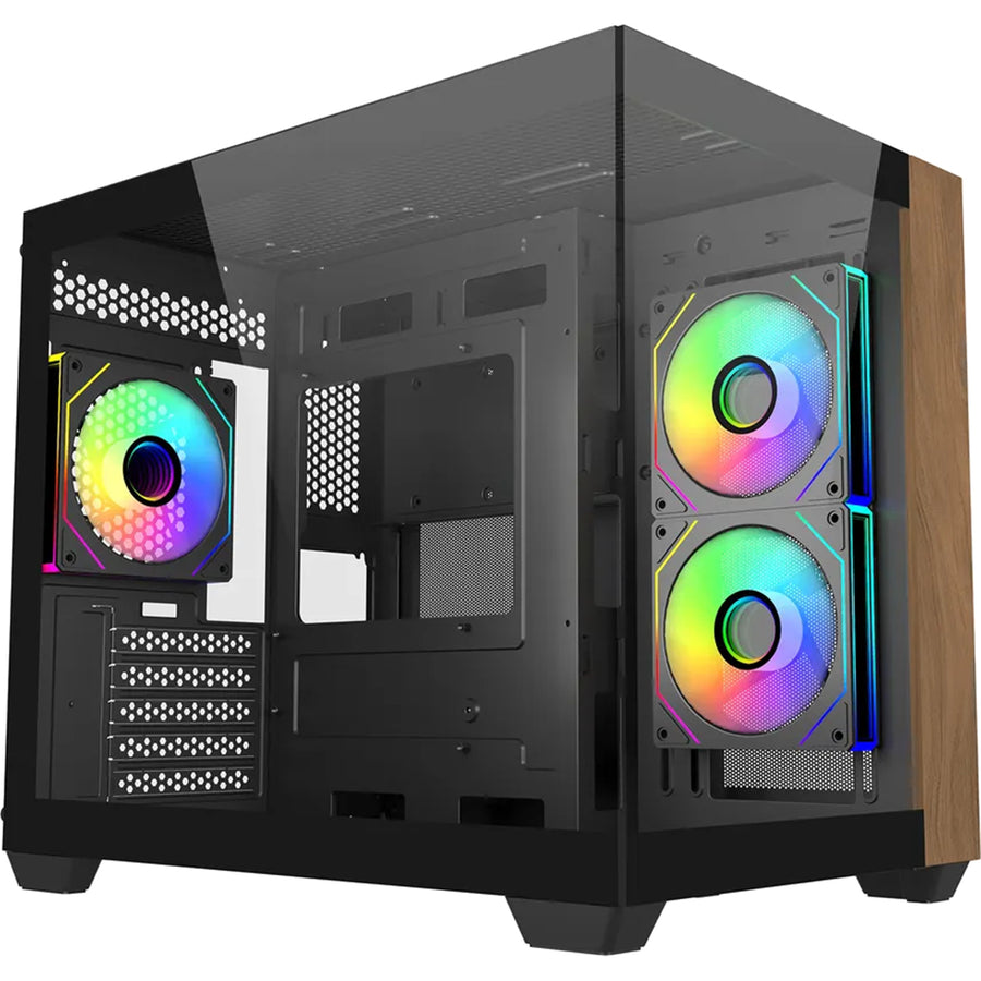 Cooler Master Elite 481  Tempered Glass mATX Tower Gaming Case - Wood Black