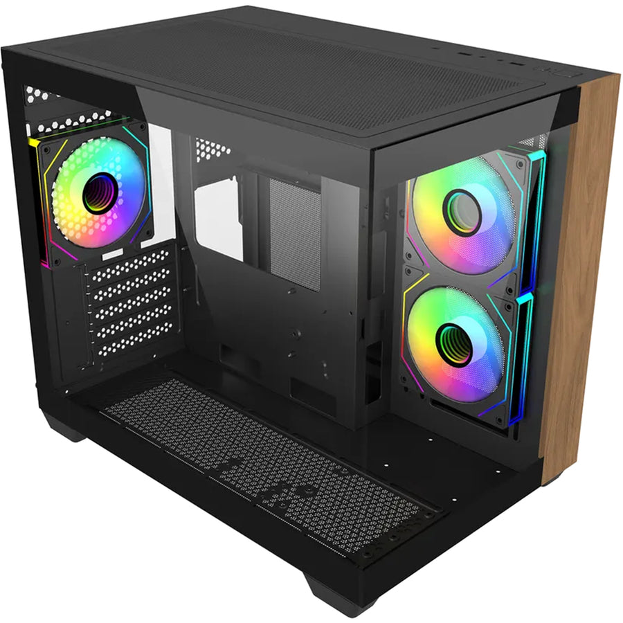 Cooler Master Elite 481  Tempered Glass mATX Tower Gaming Case - Wood Black