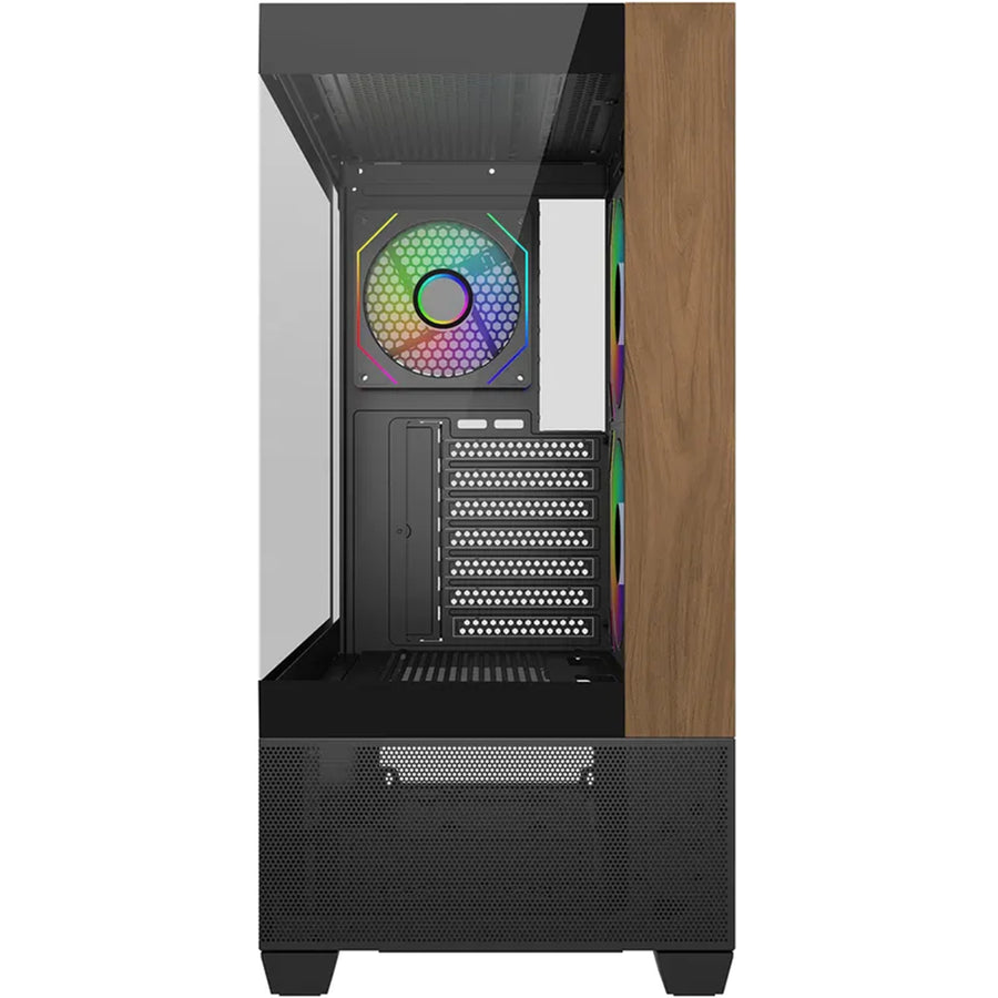 Cooler Master Elite 690 Tempered Glass ATX Tower Gaming Case - Wood Black