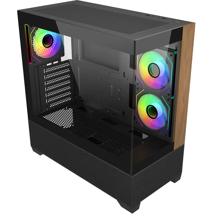 Cooler Master Elite 690 Tempered Glass ATX Tower Gaming Case - Wood Black