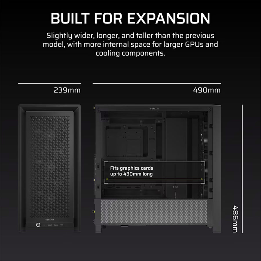 Corsair FRAME 4000D RS Tempered Glass ATX Mid Tower Gaming Case - Black
