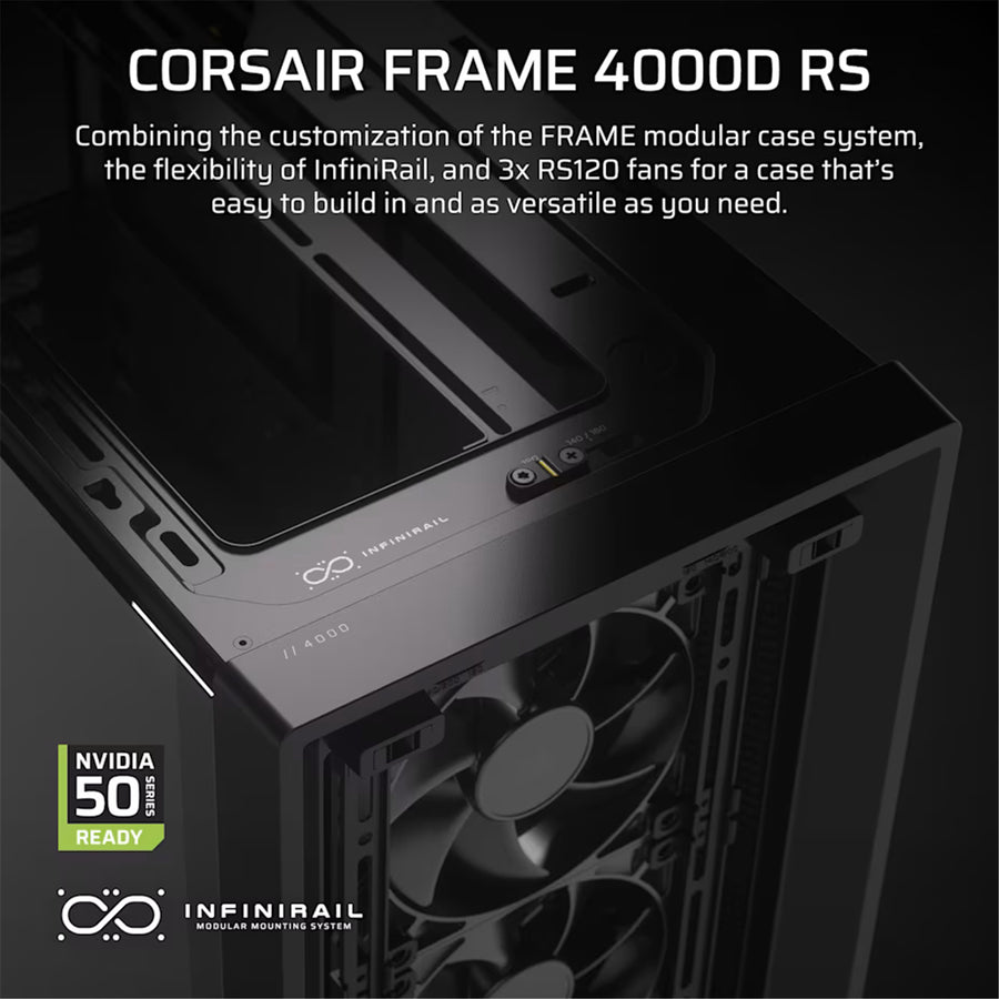 Corsair FRAME 4000D RS Tempered Glass ATX Mid Tower Gaming Case - Black