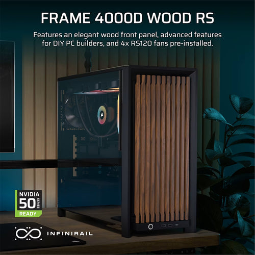 Corsair FRAME 4000D Wood RS Modular Tempered Glass ATX Mid Tower Gaming Case - Black & Walnut