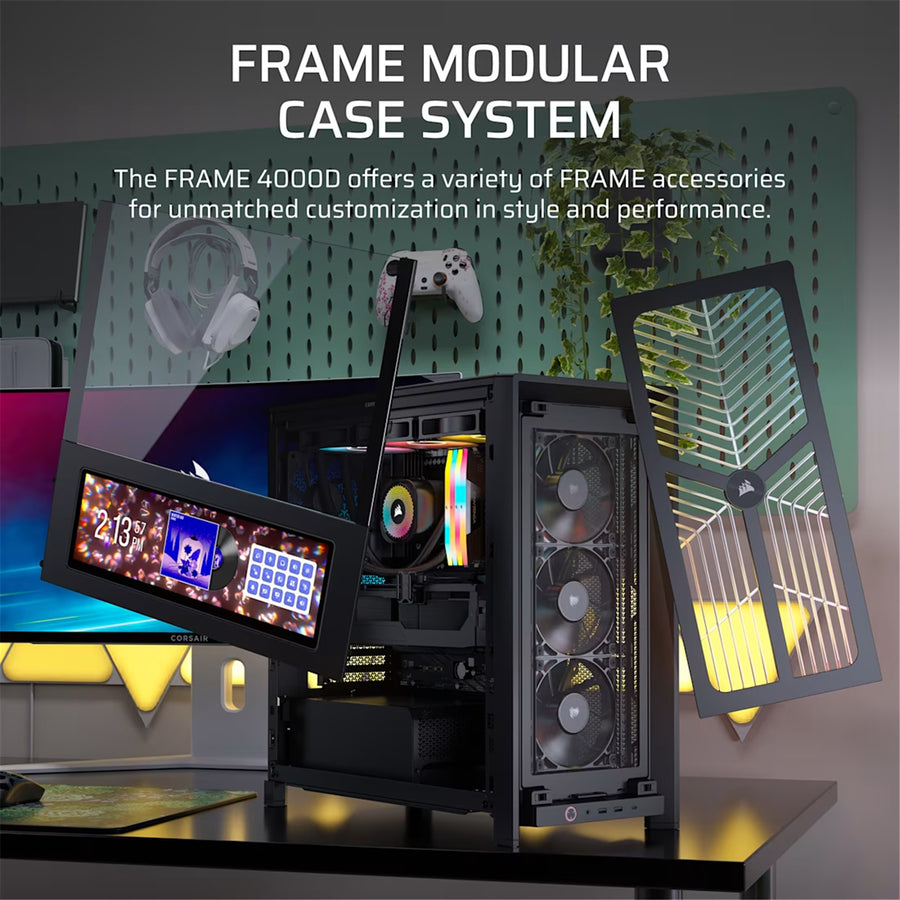 Corsair FRAME 4000D Wood RS Modular Tempered Glass ATX Mid Tower Gaming Case - Black & Walnut