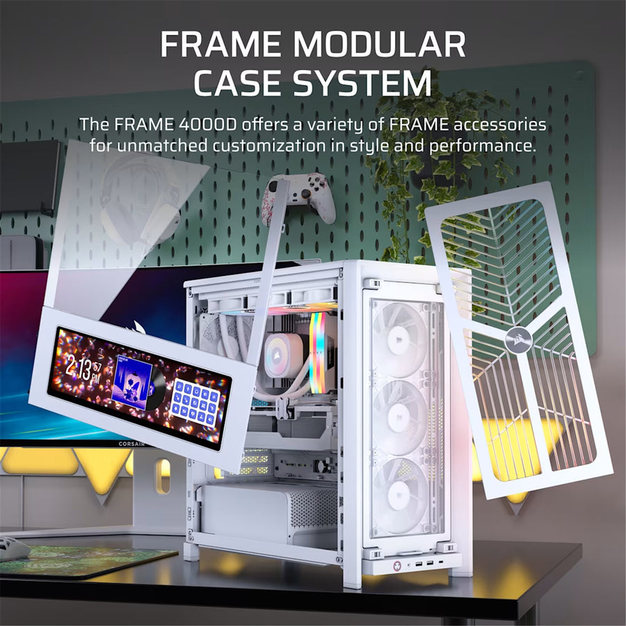 Corsair FRAME 4000D Wood RS Modular Tempered Glass ATX Mid Tower Gaming Case - White & Oak