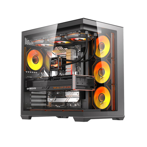 DARKFLASH  C280 Dual Chamber Tempered Glass E-ATX Mid Tower Case - Black