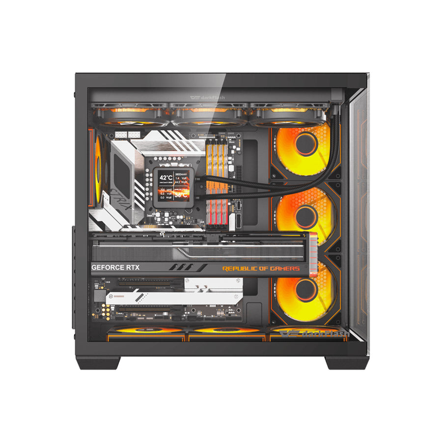 DARKFLASH  C280 Dual Chamber Tempered Glass E-ATX Mid Tower Case - Black