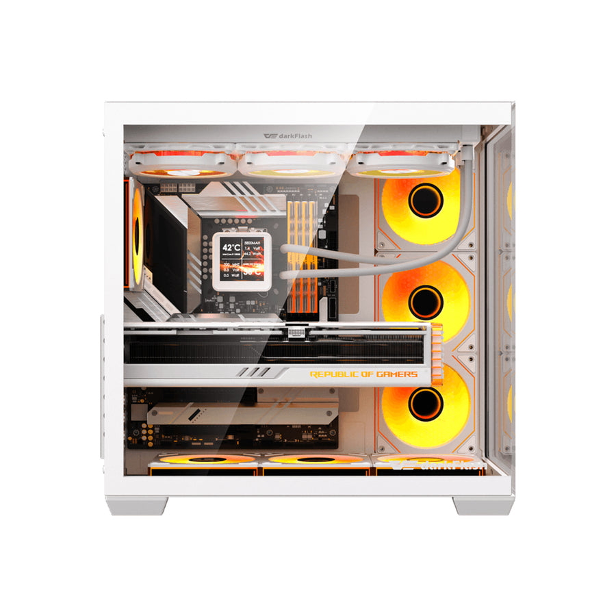 DARKFLASH  C280 Dual Chamber Tempered Glass EATX Mid Tower Case - White
