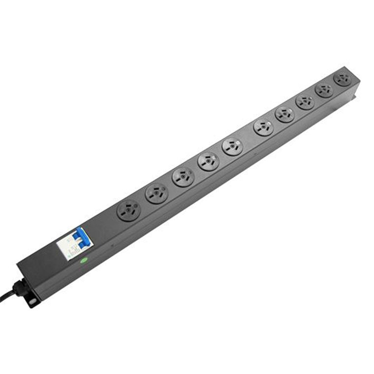 DYNAMIX RPR-10VMCB - 10 Outlet Vertical Power Rail (10A) w/ 6kA C-Curve MCB Circuit Breaker on/off switch