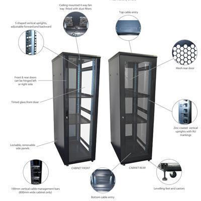 DYNAMIX RSR22-6X10 - 22RU Server Cabinet 1000mm Deep (600x1000x1190mm) Incl. 1 x Shelf 4x Fans 25x Cage