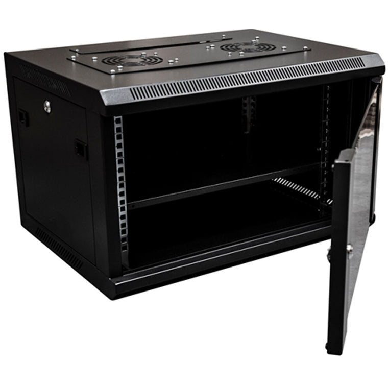 DYNAMIX RWM6 - 6RU Wall Mount Cabinet 450mm Deep (600 x 450 x 368mm) Incl 1x Fixed Shelf 2x Fan