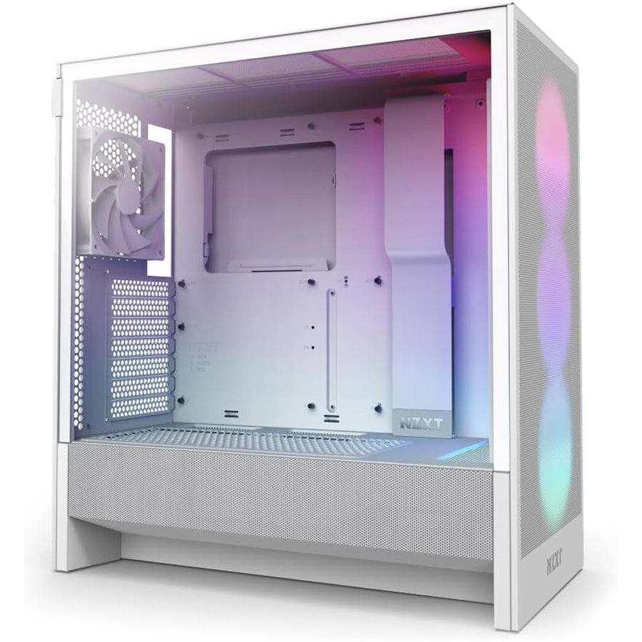 NZXT H5 Flow Tempered Glass ATX Mid Tower Gaming Case - White RGB 2024 Edition