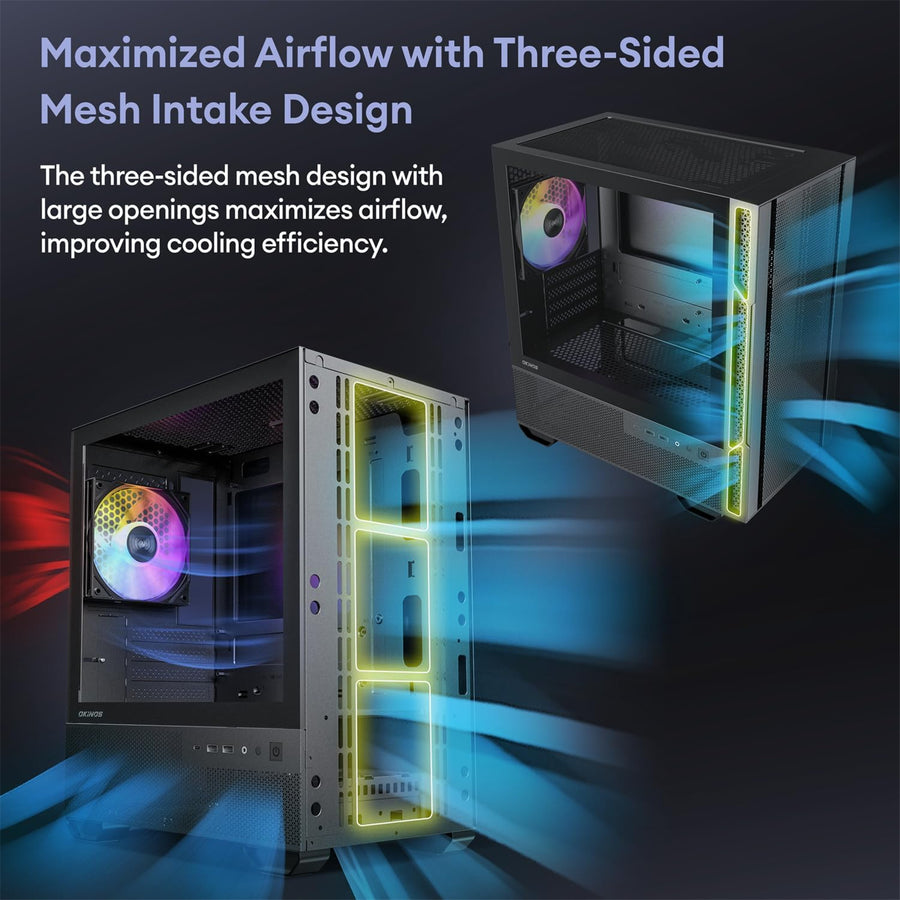 OKINOS Cypress 3 ARGB  Tempered Glass mATX Mini Tower Gaming Case - Black Edition
