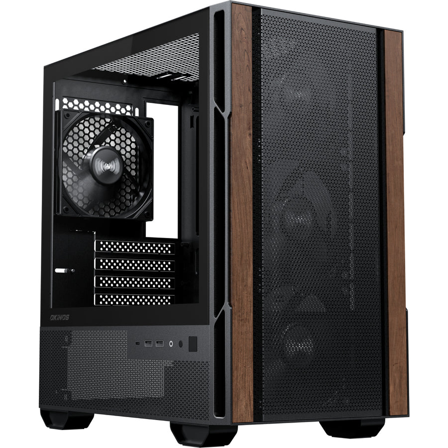 OKINOS Cypress 3  Tempered Glass mATX Mini Tower Gaming Case - Wood Edition