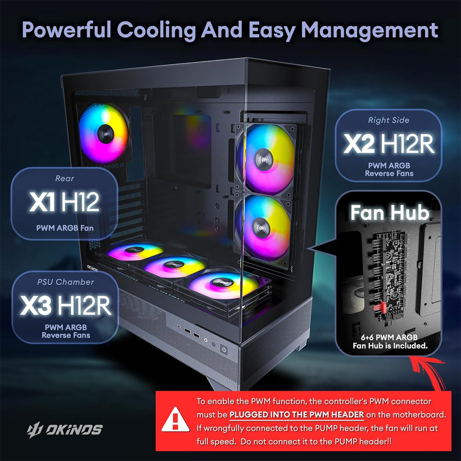 OKINOS Aqua 7 ARGB  Tempered Glass ATX Mid Tower Gaming Case - Black