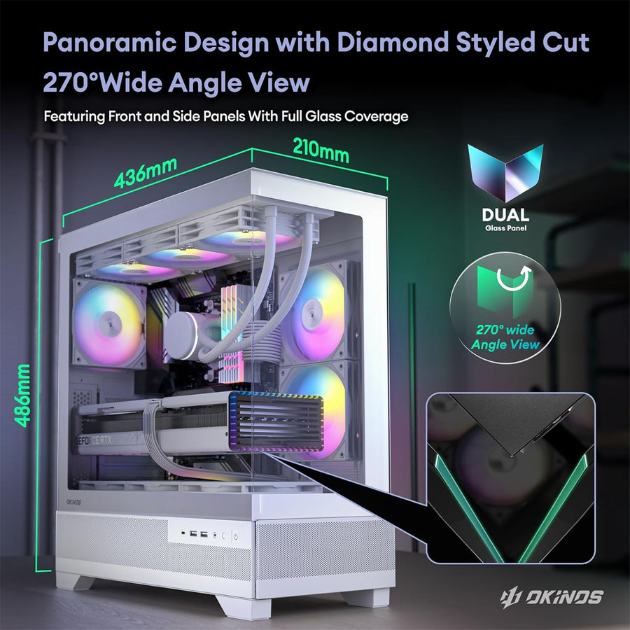 OKINOS Aqua 7 ARGB  Tempered Glass ATX Mid Tower Gaming Case - Black