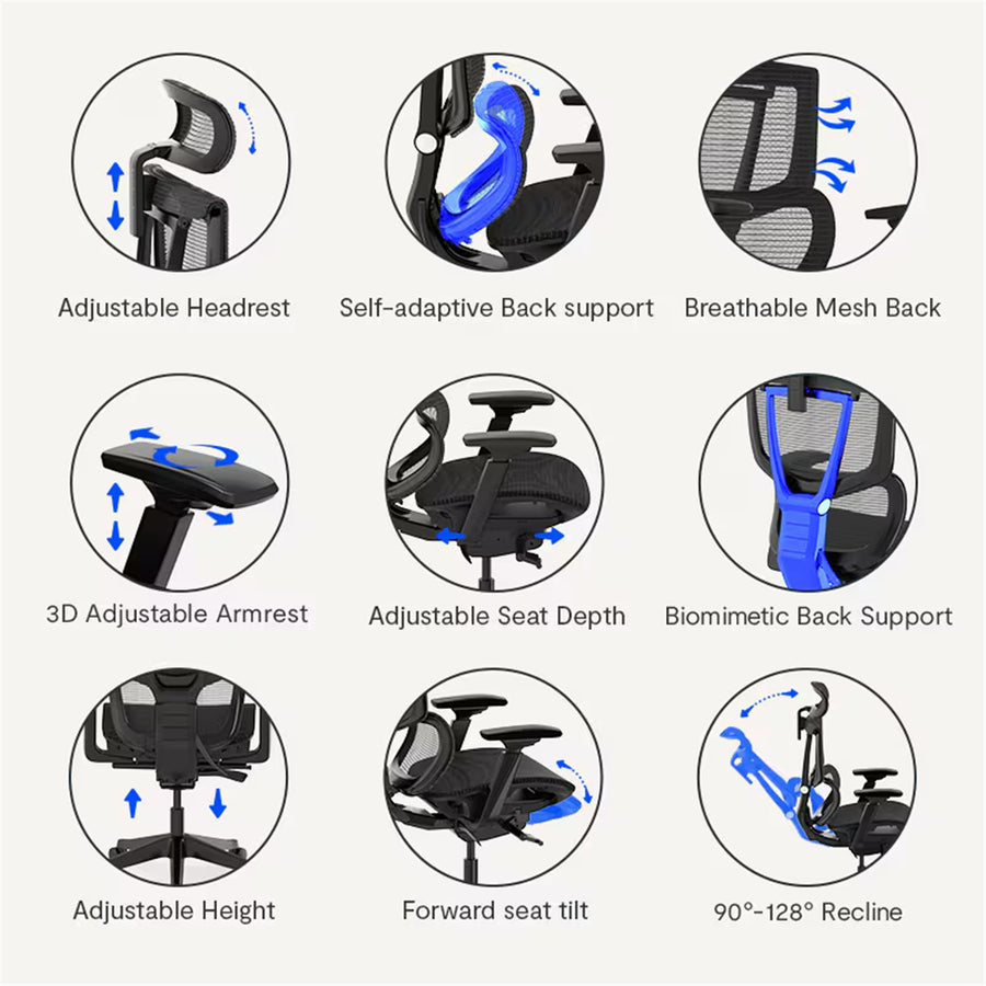 FlexiSpot C7 Mesh Premium Ergonomic WFO & WFH Office Mesh Chair - 3D Rotating Armrest, Lumbar Support, Max Weight 136kg, Recommended for Height 165-190cm