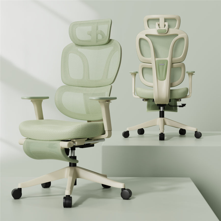 FlexiSpot BS5 Pro Light Green Ergonomics Office Chair With Footrest - Cloud-like Cushion